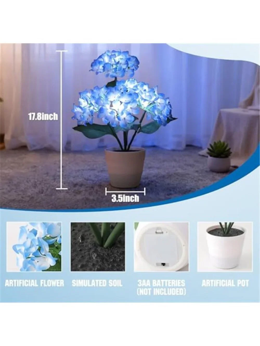 Blue hydrangea LED flower lamp battery operated night light home decor gift